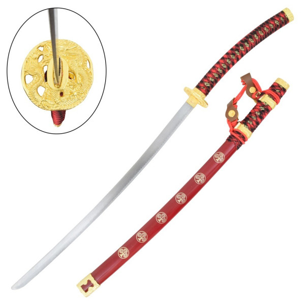 Katana ornemental rouge – lame acier décorative