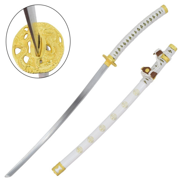Katana ornemental blanc - lame acier carbone décorative