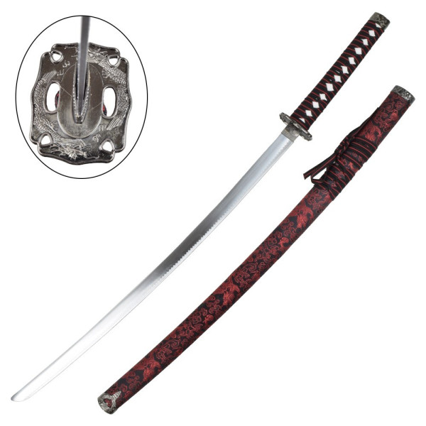 Set Katana Wakizashi Tanto rouge décoratif avec support