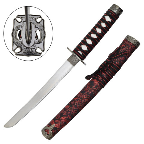 Set Katana Wakizashi Tanto rouge décoratif avec support