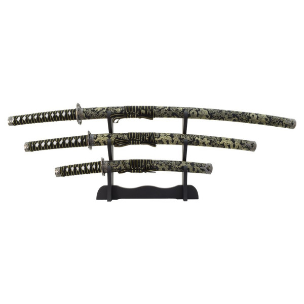 Set 3 lames katana wakizashi tanto noir décoratif
