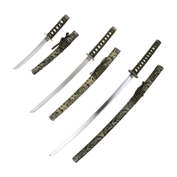 Set 3 lames katana wakizashi tanto noir décoratif