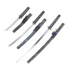 Set Katana Wakizashi Tanto ornemental bleu avec support