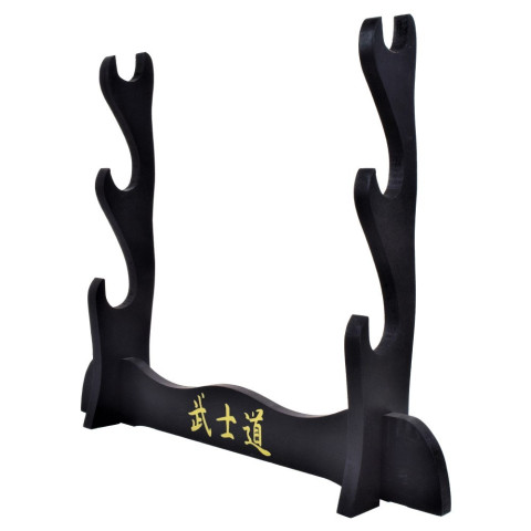 Support de table bois pour 3 katanas - Noir