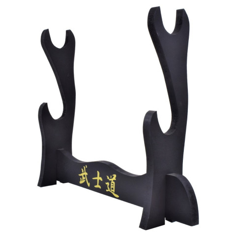 Support de table bois pour 2 katanas - Noir
