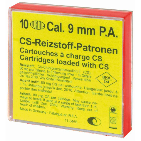 Cartouches 9 mm PA gaz CS WADIE – Boîte de 10