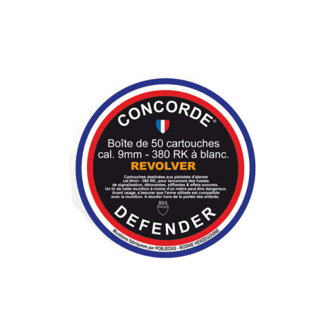 50 cartouches 9 mm RK à blanc Concorde Defender – entraînement