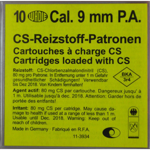Cartouches 9mm PA Gaz CS WADIE x10 – Défense non létale