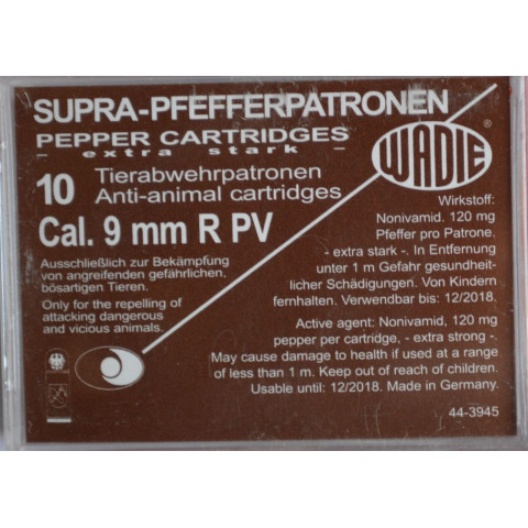 Cartouches WADIE Supra Pepper Gaz 9mm/380 – Boîte x10