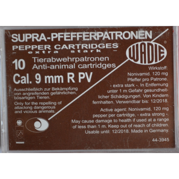 Cartouches WADIE Supra Pepper Gaz 9mm/380 – Boîte x10