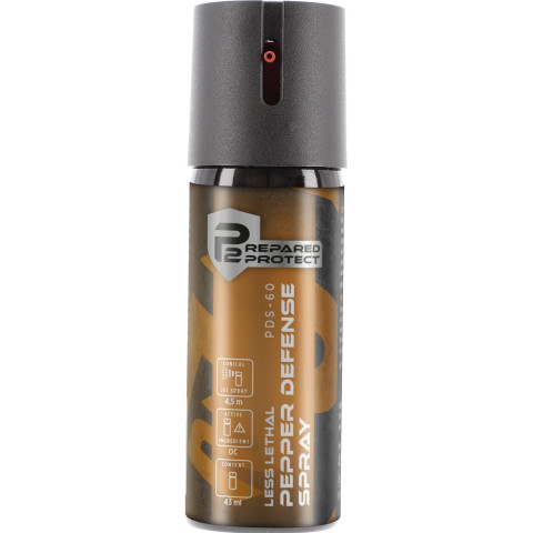 Bombe lacrymogène Prepared 2 Protect PDS-60 gaz OC poivre 43 ml jet conique