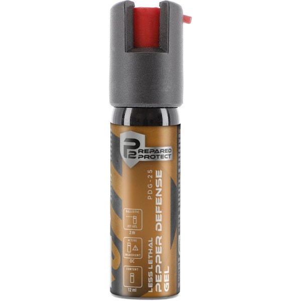 Bombe lacrymogène gel OC poivre Prepared 2 Protect PDG-25 12 ml jet balistique
