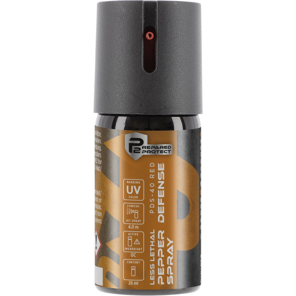 Bombe de défense au poivre OC Prepared 2 Protect PDS-40 Red gaz jet conique marqueur UV 26 ml