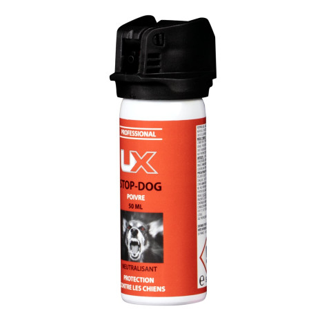 Bombe lacrymogène anti-chien UX Stop Dog au poivre 50 ml à clapet