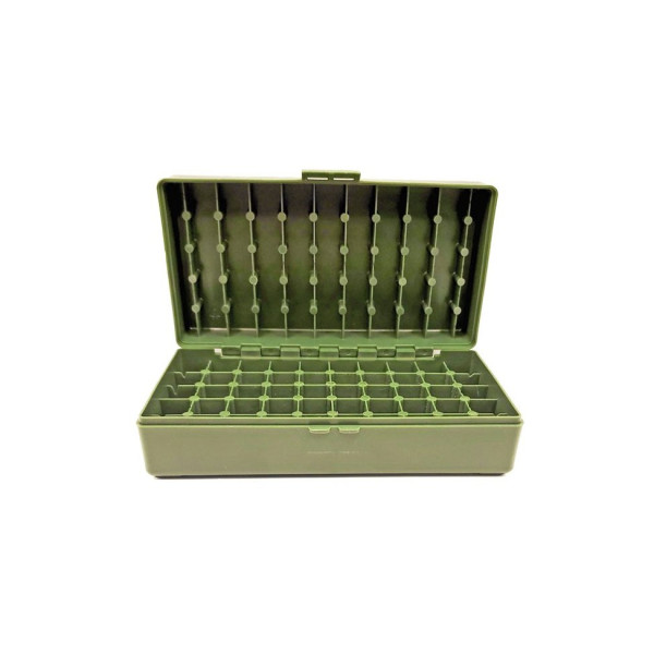 Boîte de rangement munitions Megaline calibre 45 ACP verte capacité 50 cartouches
