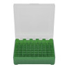 Boîte de rangement munitions cal 9mm Megaline couvercle transparent 100 cartouches verte