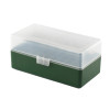 Boîte de rangement munitions calibre 223 Megaline couvercle transparent 50 cartouches verte