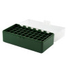 Boîte de rangement munitions calibre 223 Megaline couvercle transparent 50 cartouches verte
