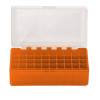 Boîte de rangement munitions calibre 223 Megaline orange couvercle transparent 50 cartouches