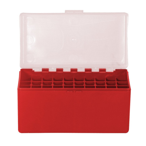Boîte de rangement munitions Megaline rouge couvercle transparent 50 cartouches calibre 30-06