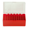 Boîte de rangement munitions Megaline rouge couvercle transparent 50 cartouches calibre 45LC/44 Mag
