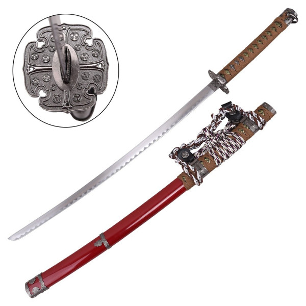 Katana ornemental acier 68 cm, monture bois et tsuba métal