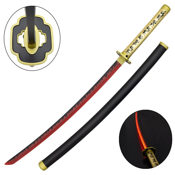 Katana LED Yoriichi Demon Slayer en bambou, éclairage progressif