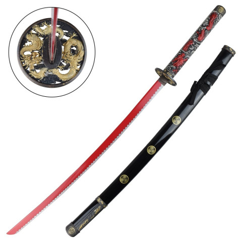 Katana ornemental lame rouge dragon - décoratif