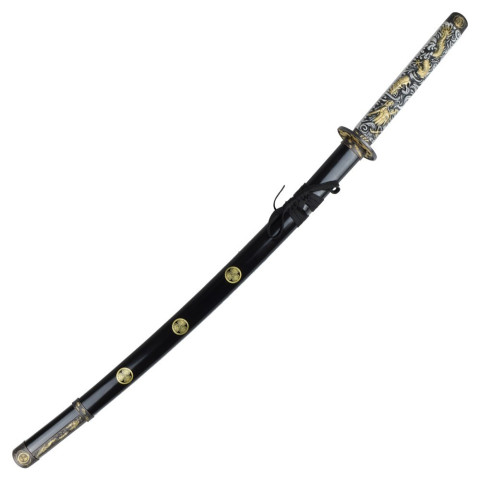 Katana ornemental coloris or motif dragon décoratif