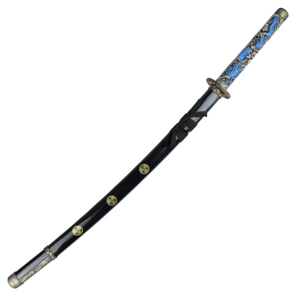 Katana ornemental lame bleue décor dragon décoratif
