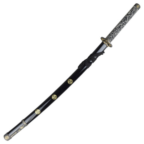 Katana ornemental noir tsuba dragon - lame décorative