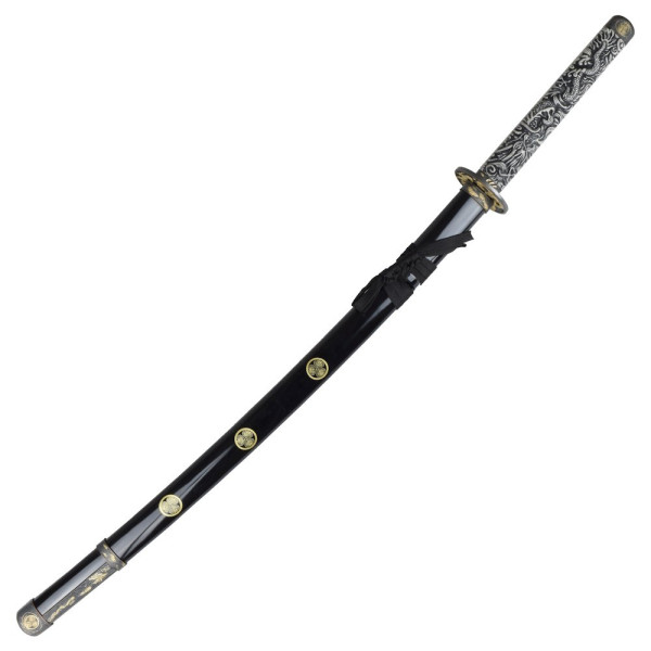 Katana ornemental noir tsuba dragon - lame décorative