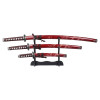 Set Katana Wakizashi Tanto rouge décoratif 3 pièces