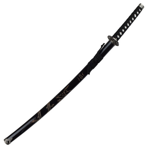 Katana Ornemental Noir - Fourreau Gravé Dragon