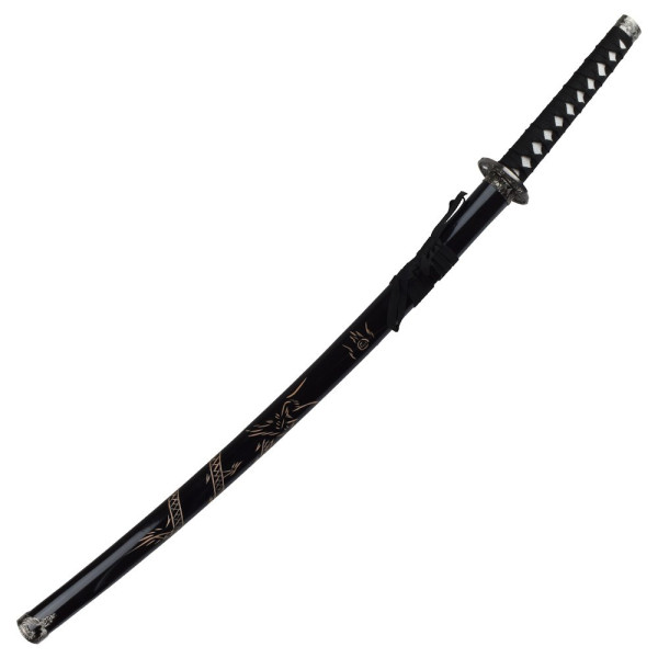 Katana Ornemental Noir - Fourreau Gravé Dragon