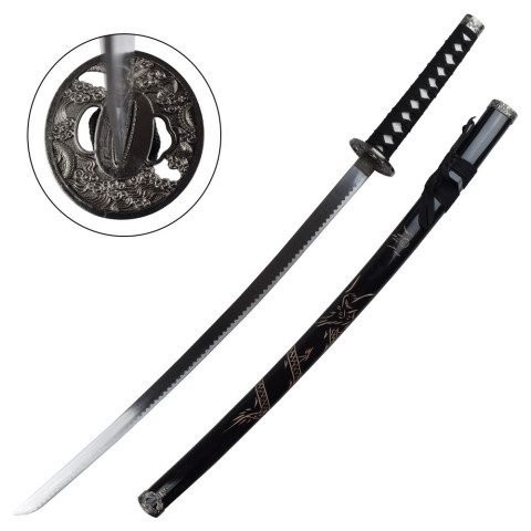Katana Ornemental Noir - Fourreau Gravé Dragon