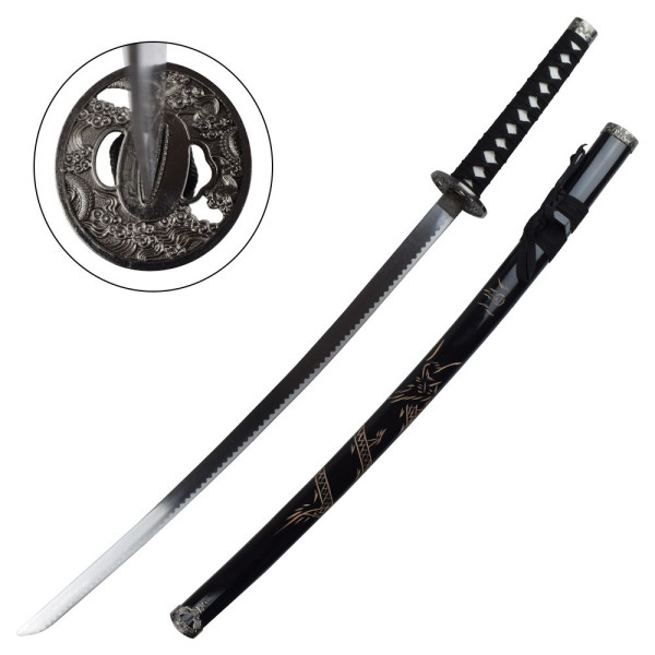 Katana Ornemental Noir - Fourreau Gravé Dragon