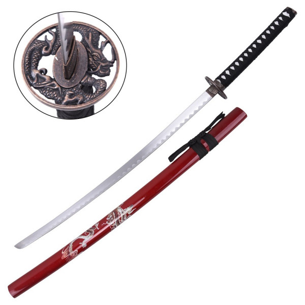Katana ornemental saya rouge dragon - lame décorative