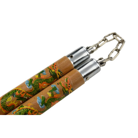 Nunchaku en bois de hêtre : robustesse et style dragon vert