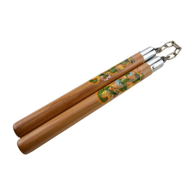 Nunchaku en bois de hêtre : robustesse et style dragon vert