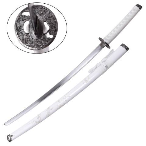Set Katana Wakizashi Tanto blanc - décoratif dragon