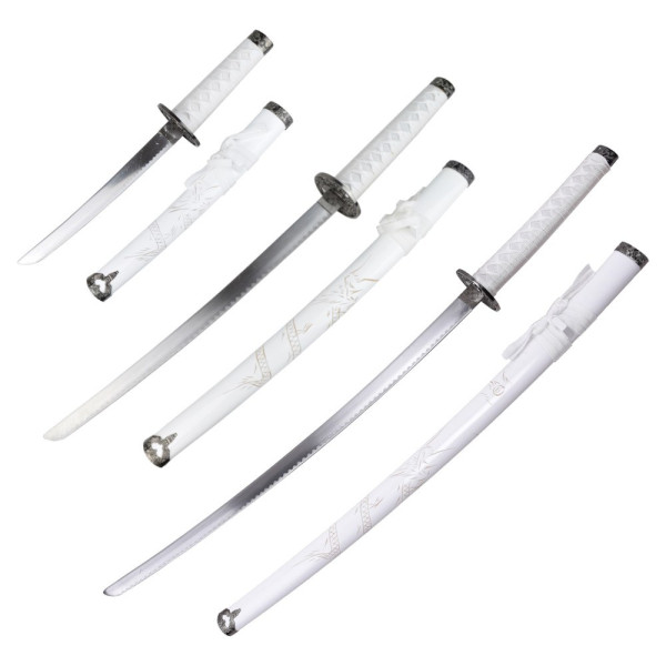 Set Katana Wakizashi Tanto blanc - décoratif dragon