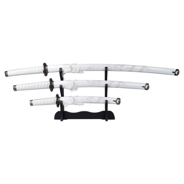 Set Katana Wakizashi Tanto blanc - décoratif dragon