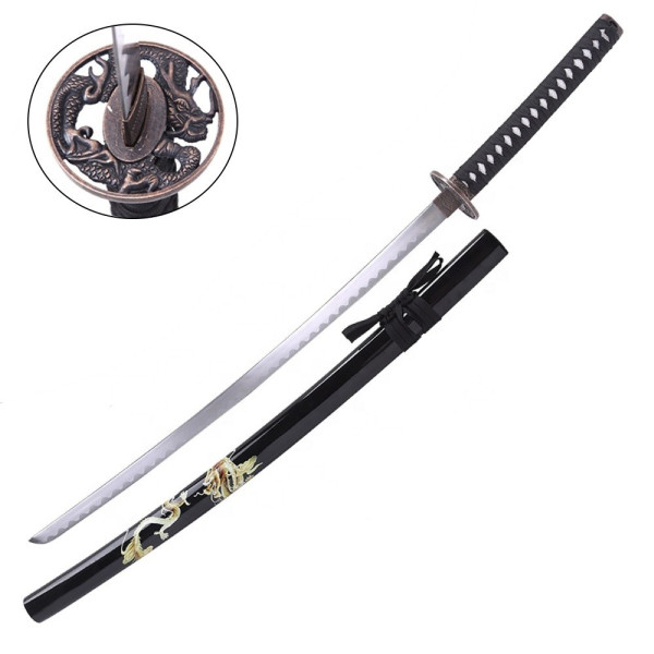 Katana Ornemental Lame Acier - Fourreau Dragon Noir