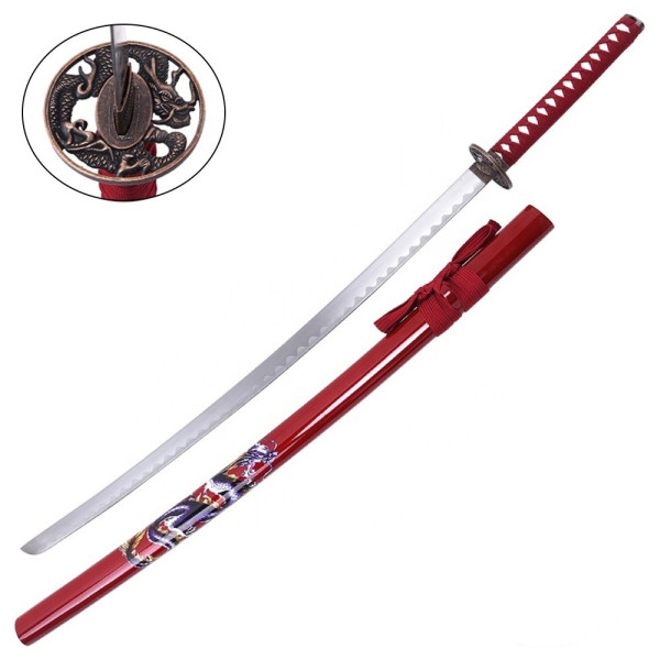 Katana ornemental rouge - lame acier décorative